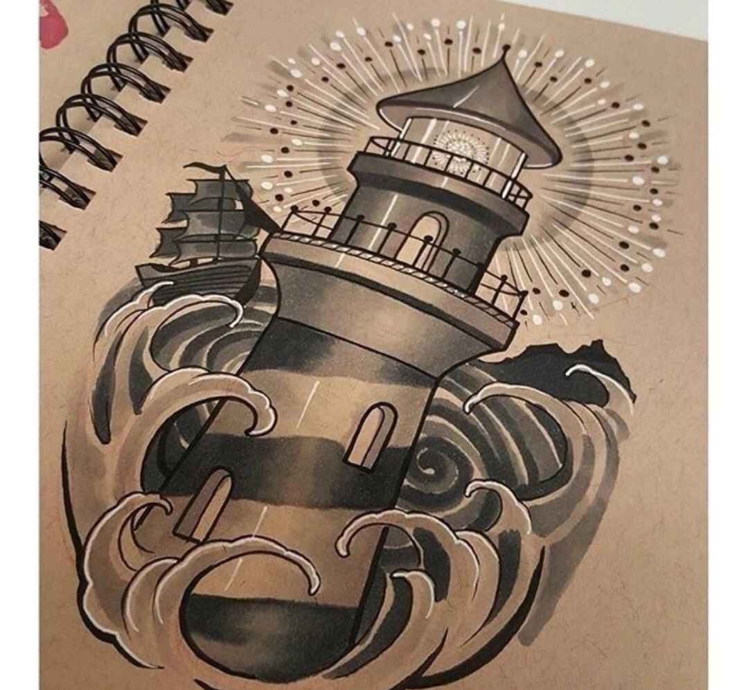 欧美纹身图案寓意四:指路灯塔