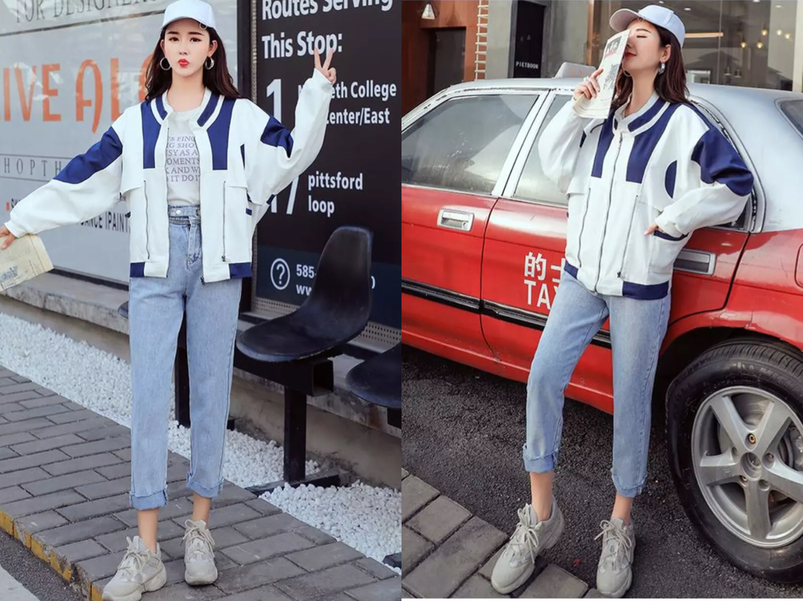 2,棒球服短外套 白色t恤