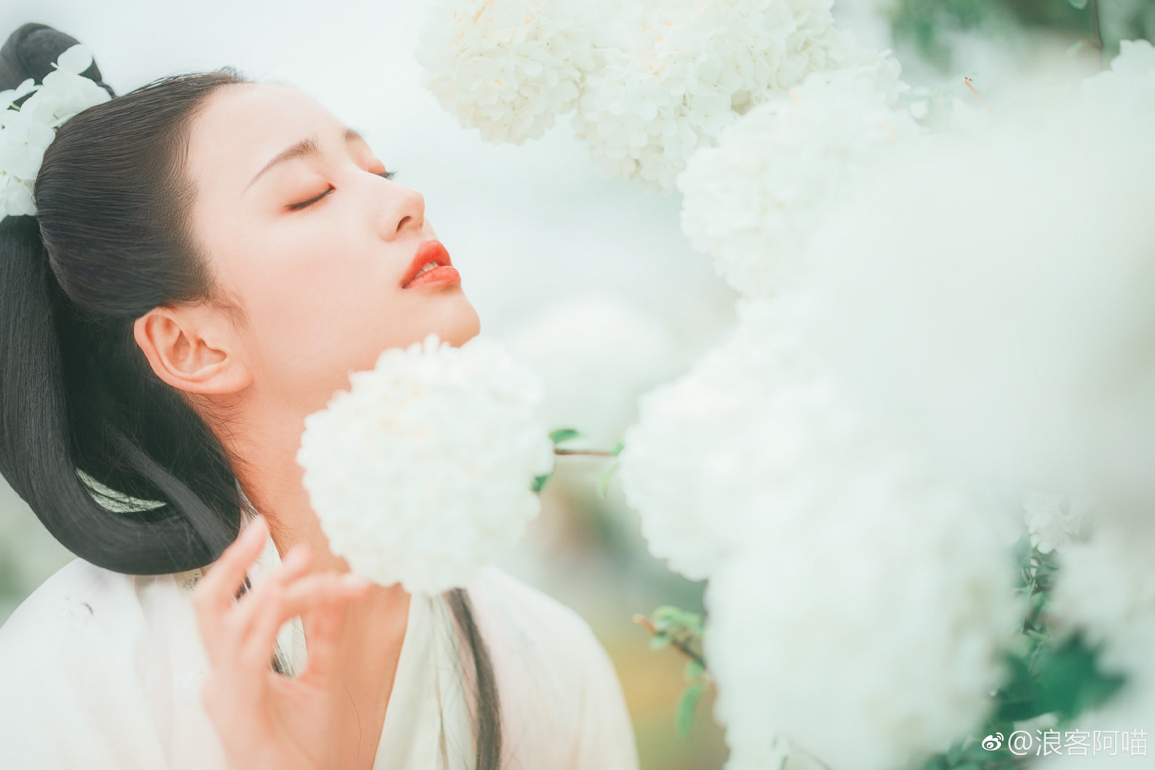 美人卷珠帘,深坐颦蛾眉但见泪痕湿,不知心念谁汉服小仙女