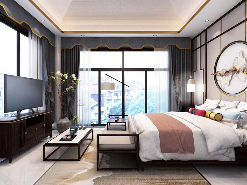 新中式风格效果图▏金地湖城大境200平米新中式——卧室