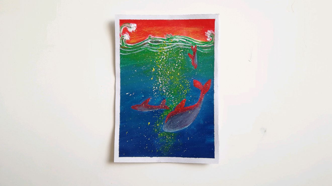 「丙烯画」自古红绿最般配,国风大鱼来一张