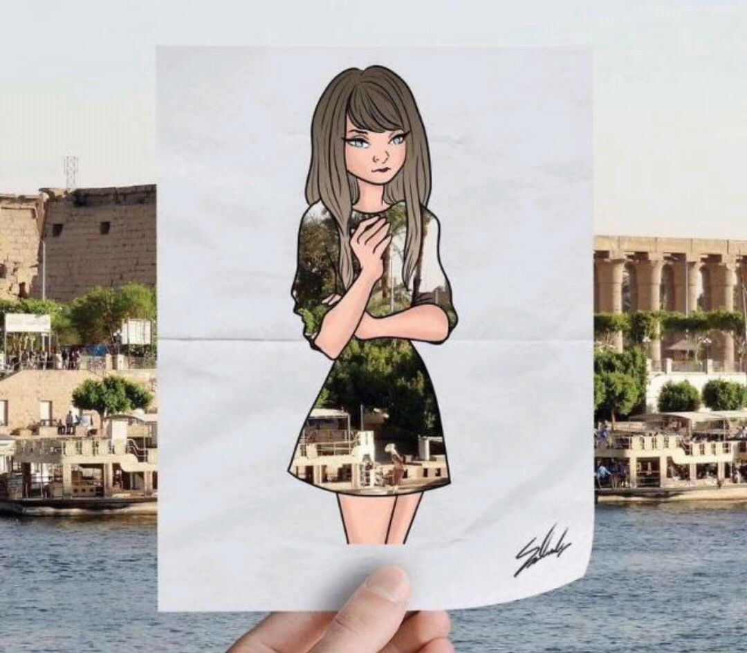 摄影技术通过镂空的漫画人物结合是不是很美