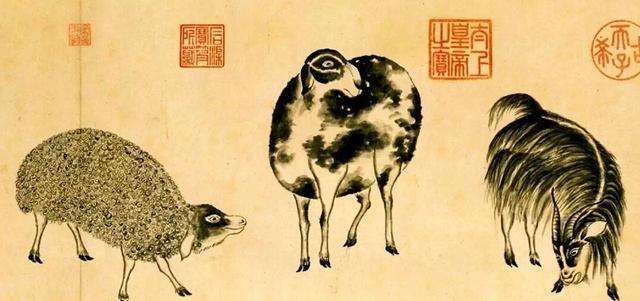 乾隆的脑洞,临摹赵孟頫的《二羊图》,他又给添了一只羊