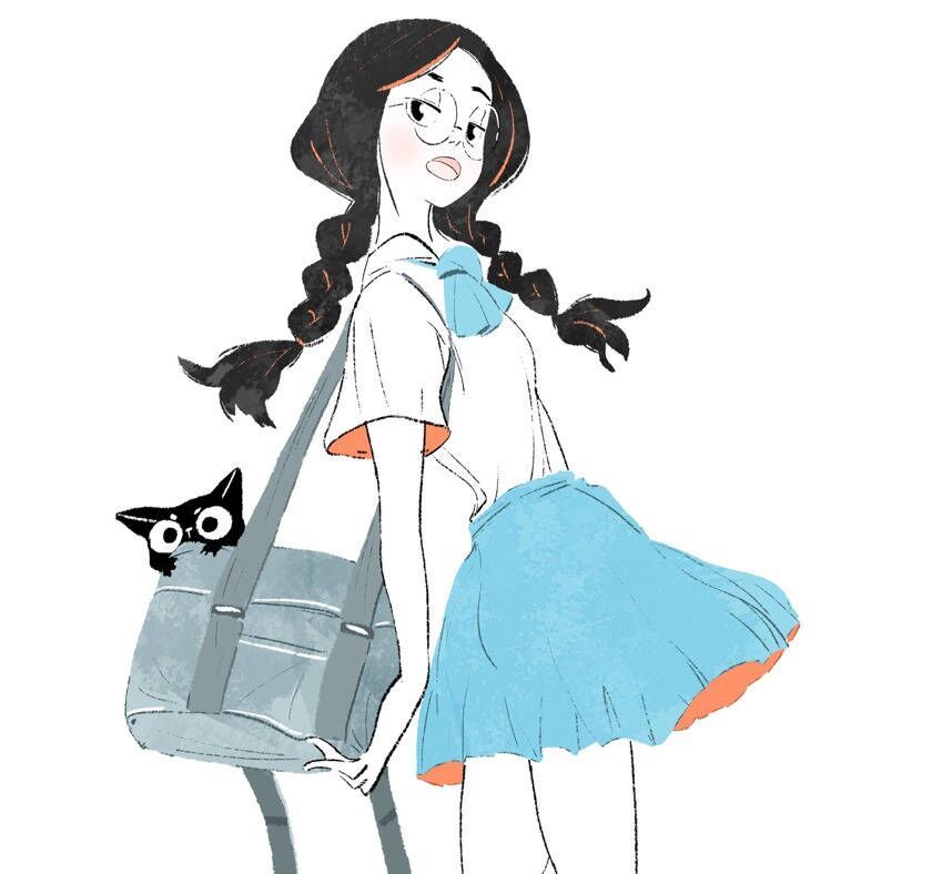 手绘人物插画,一组活力青春美少女插画