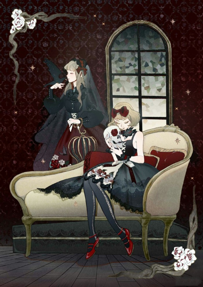 人物插画"宫廷哥特式萝莉"略显压抑的画风,神秘却又非常唯美!