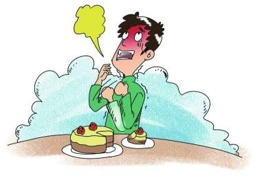 边吃边讲话 男子被一口蛋糕呛晕