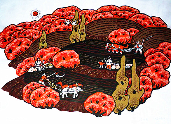 执画笔 笔下生花 人勤奋 奋得硕果 · 户县农民画著名画家刘沣涛