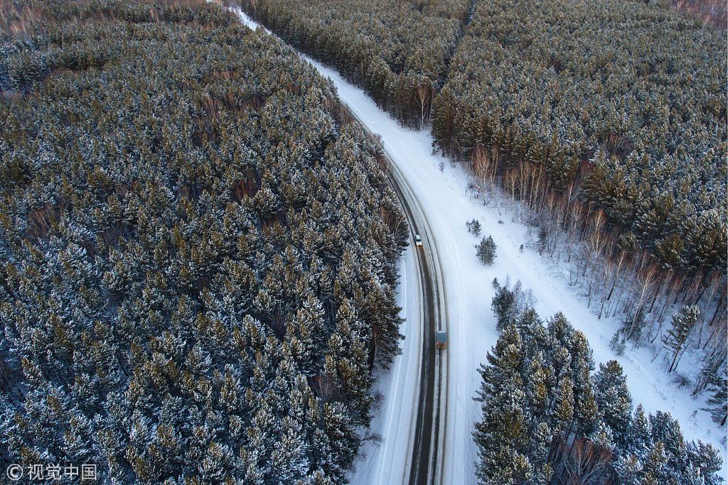 航拍俄新西伯利亚地区冬季美景 冰雪世界宛若仙境