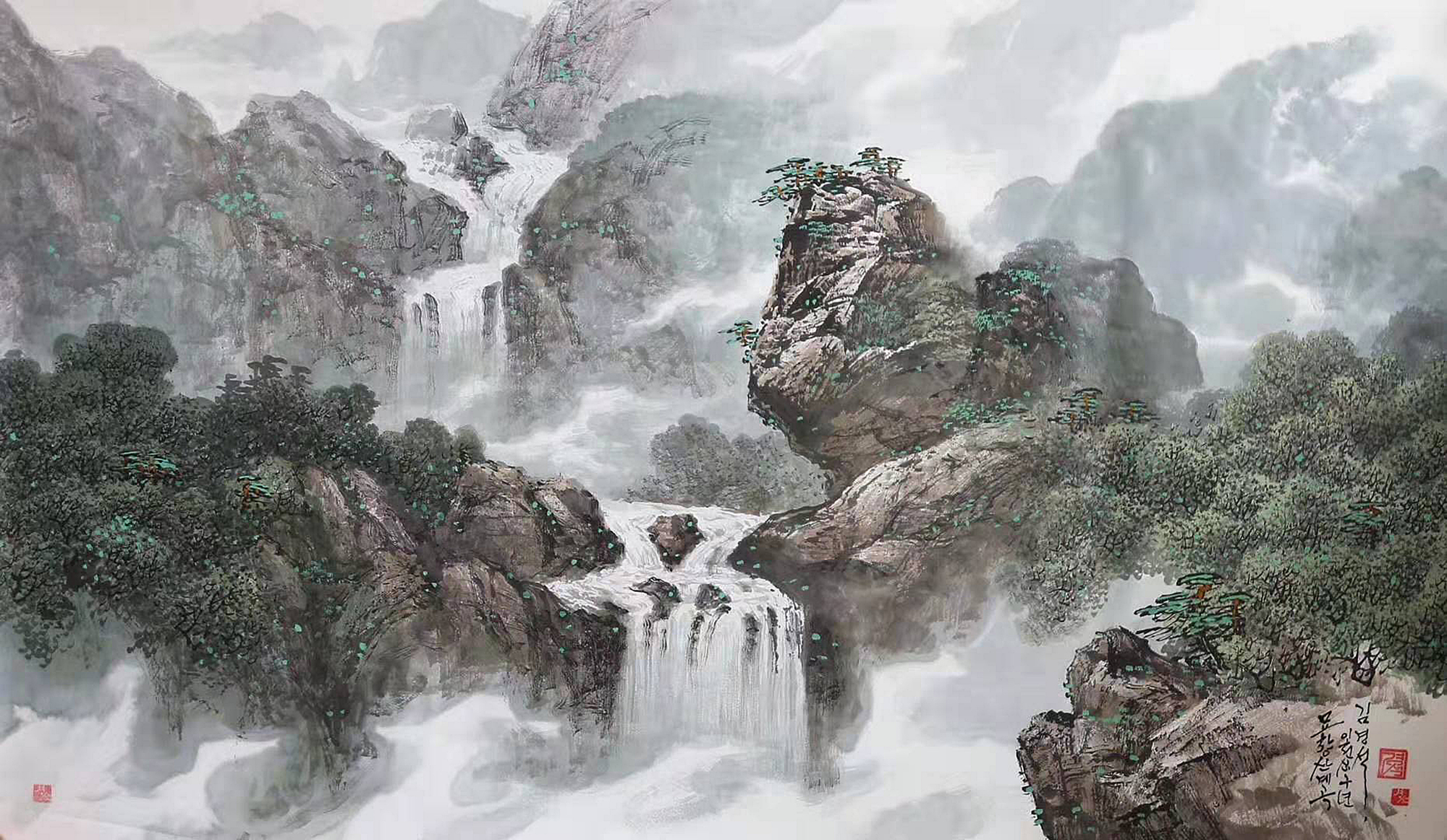 水墨山水画,瀑布之美
