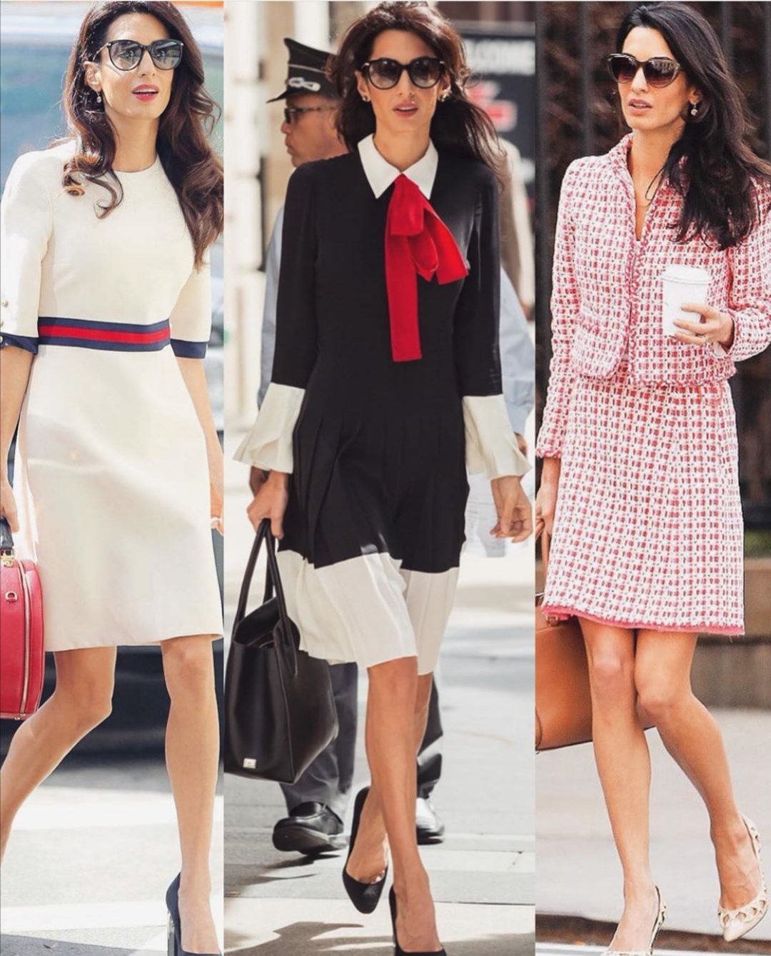 41岁克鲁尼爱妻穿粉色连衣裙好美,蜜桃粉唇色太美了,满满少女感