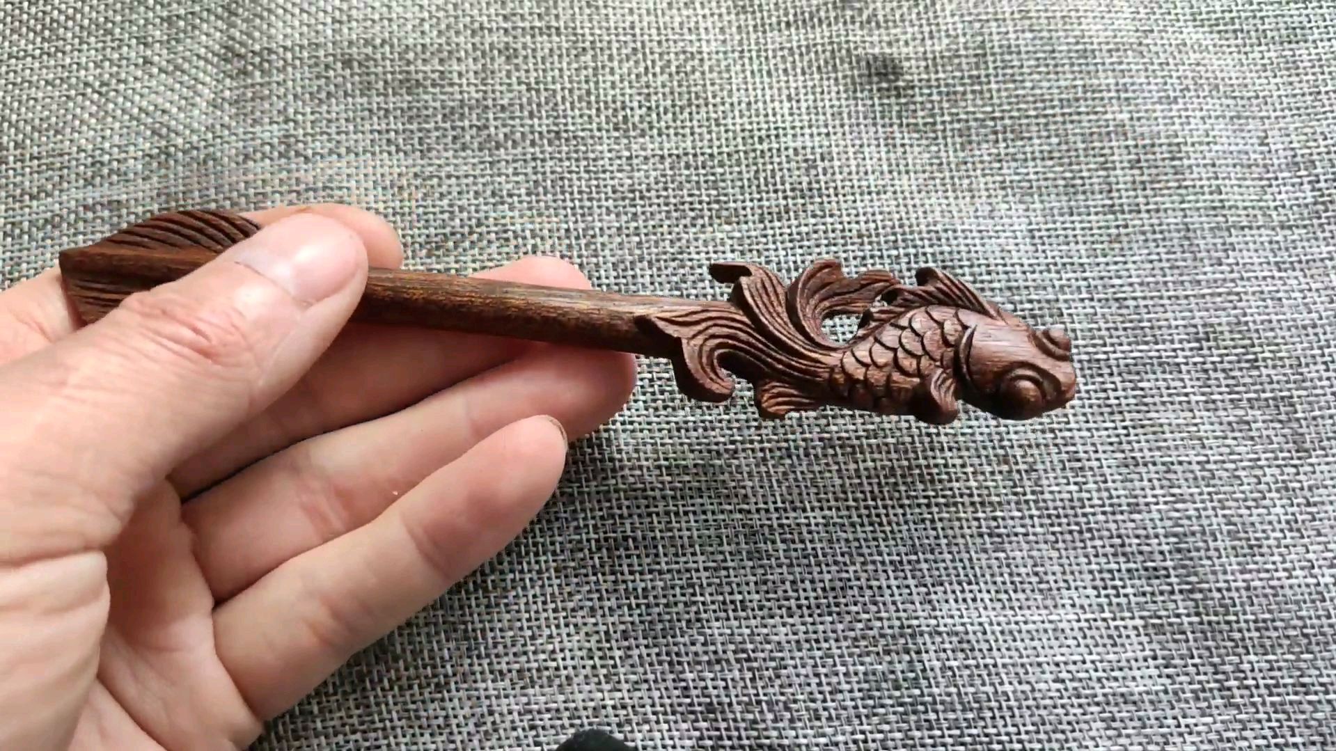 木雕金鱼勺子,沙比利木材料,手工雕刻金鱼