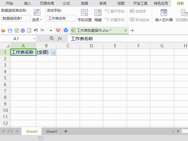 输入要创建的工作表名称,选中这些名称,插入数据透视表,将