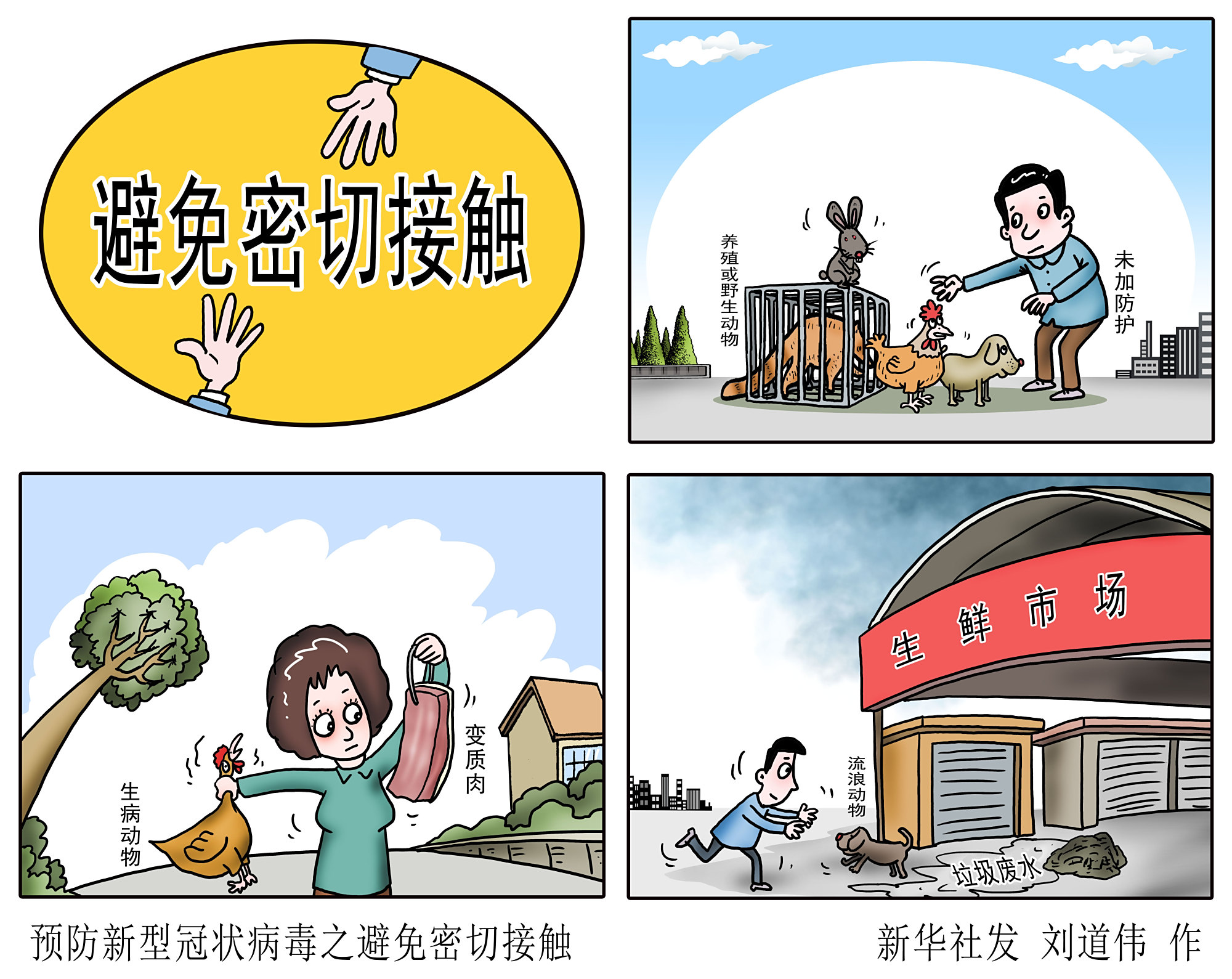 (图表·漫画)「医卫」预防新型冠状病毒之避免密切接触