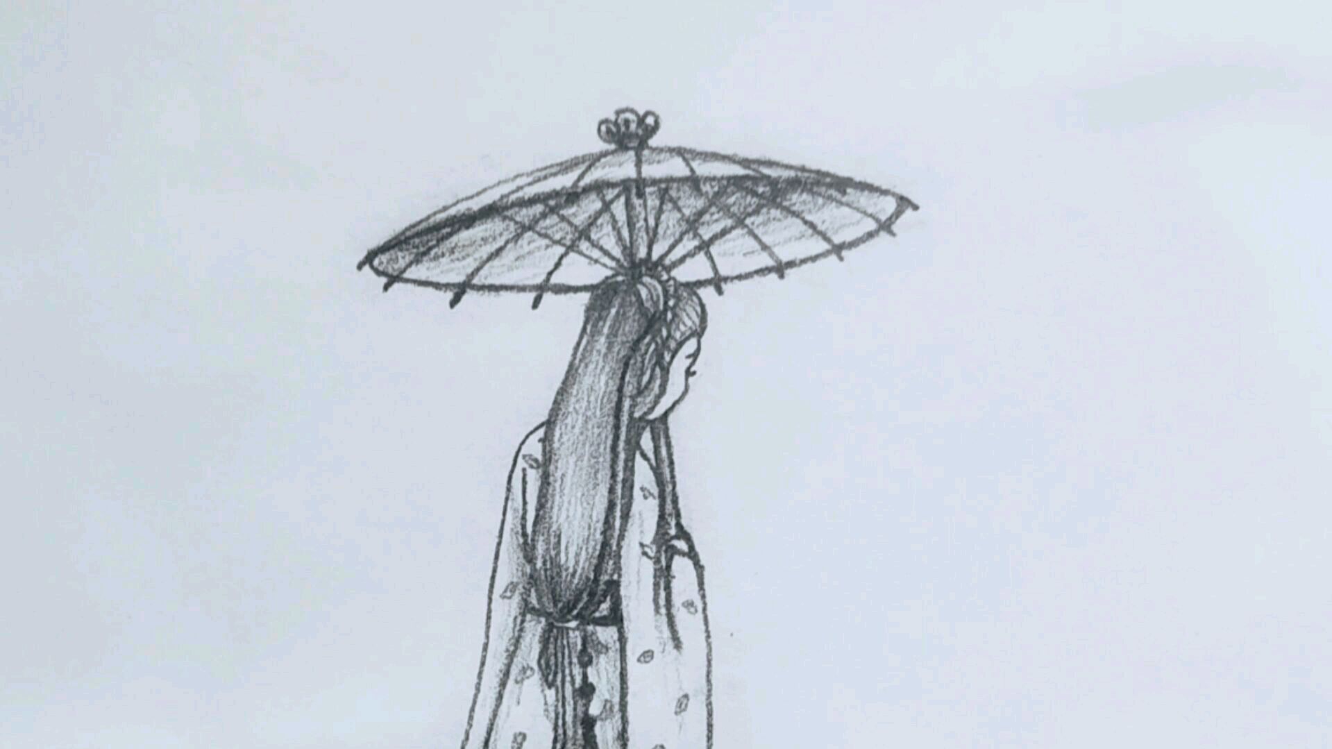 铅笔画古风女子背影