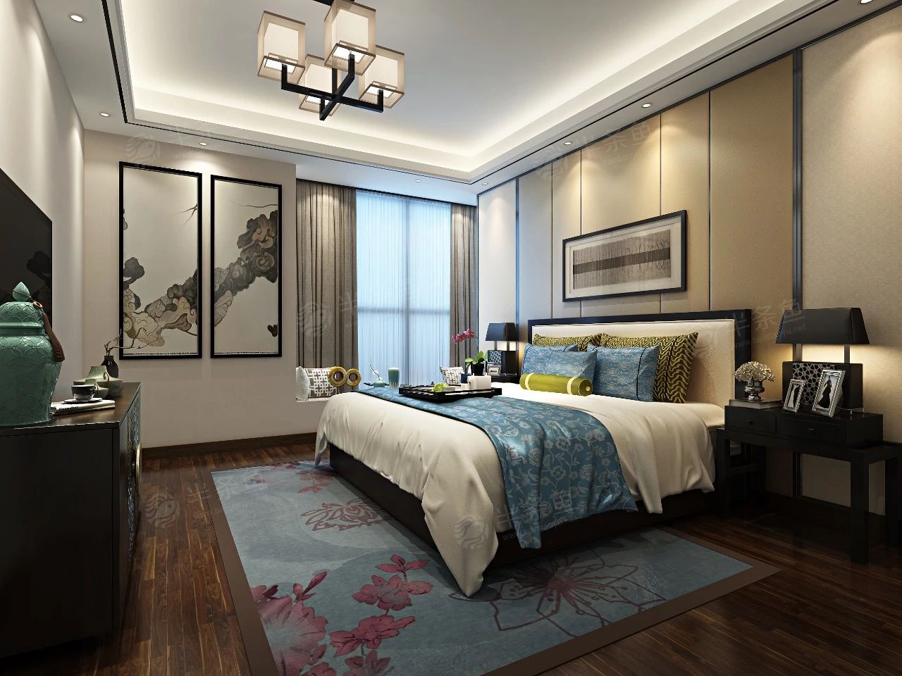 新中式风格卧室追求一种境界 定制家居设计效果图分享