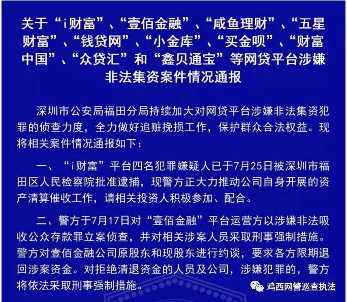 关于"i财富"壹佰金融"咸鱼理财"五星财富"钱贷网"小金库"和