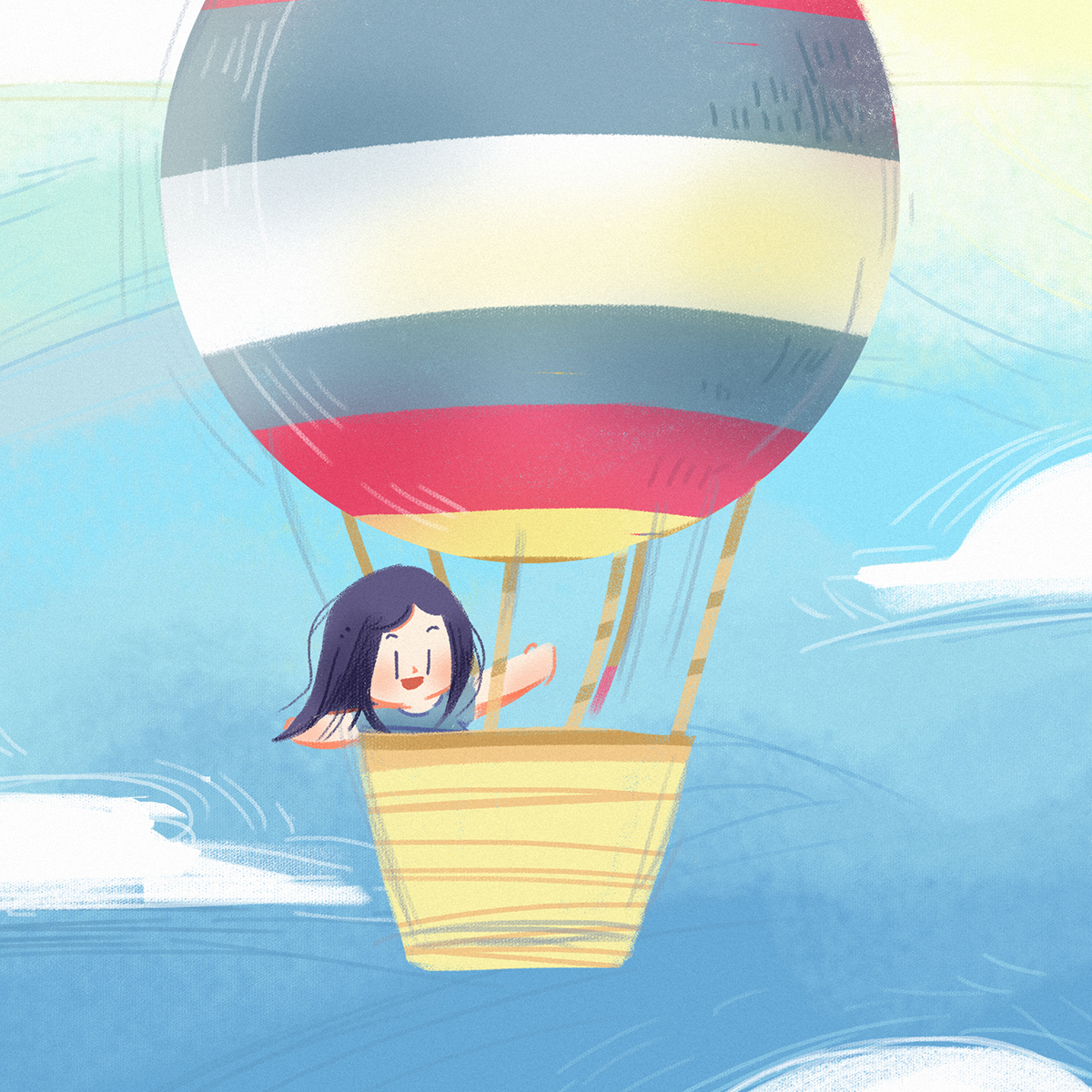 旅行热气球天空手绘插画海报背景壁