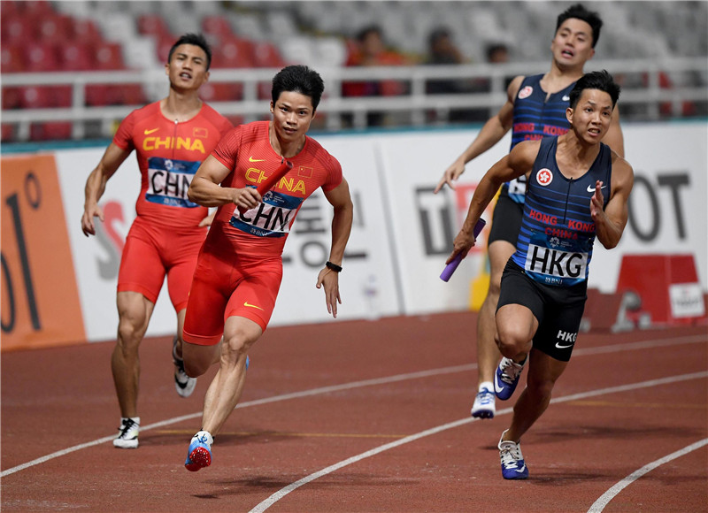 亚运会田径赛场收官日 4x100米接力中国男女队无缘金牌