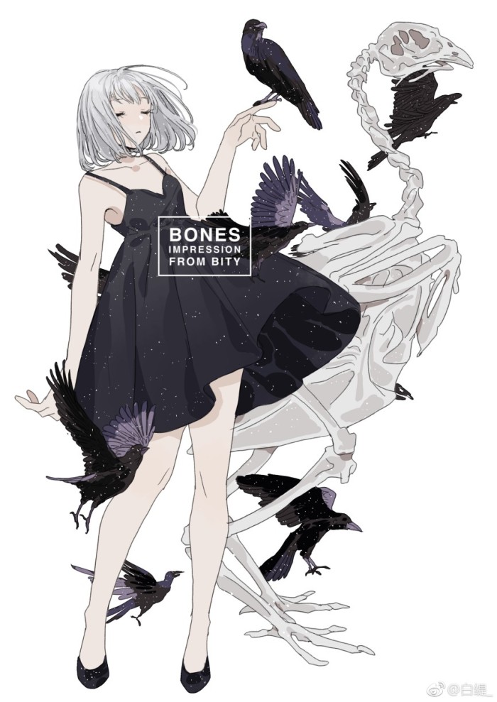 猎奇向唯美人物插画"骨"略带忧伤的病态美少女,既魅惑又神秘