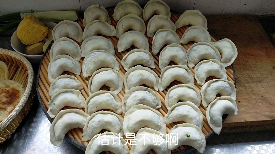 中午吃素馅饺子,韭菜鸡蛋粉条木耳喷香啊,一盖垫子不够吃