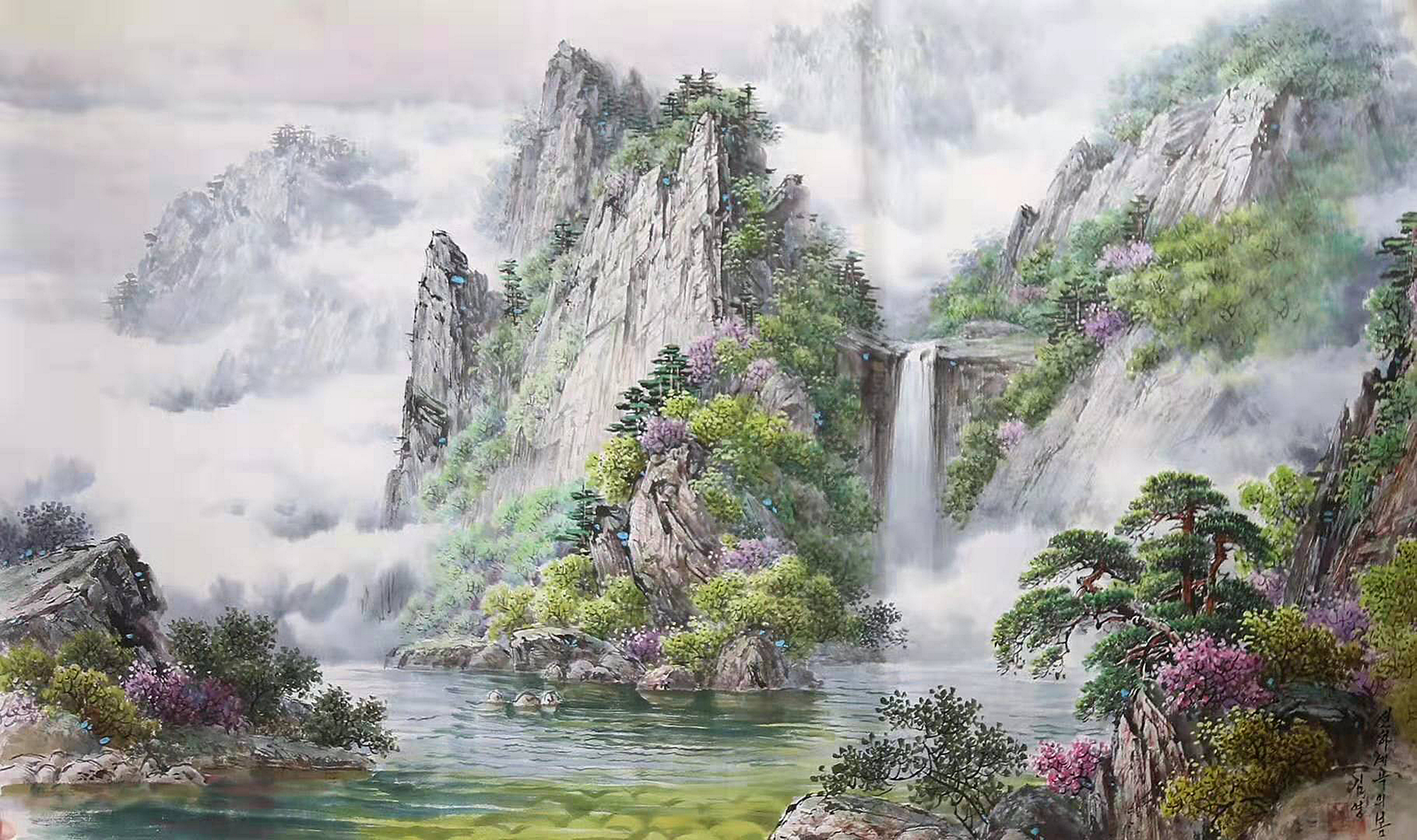水墨山水画,瀑布之美