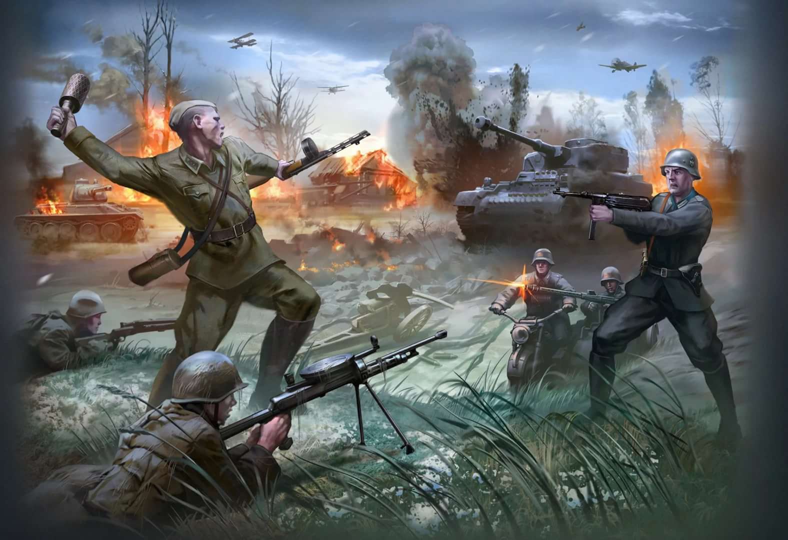 二战油画,描绘苏德战争