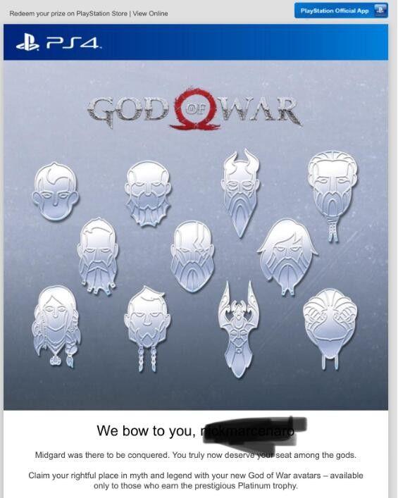获《战神》白金奖杯玩家可得ps4主题白金头像