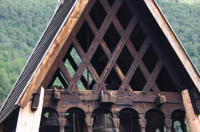 维京时代建造的木结构教堂,凡托特木板教堂建筑的顶部