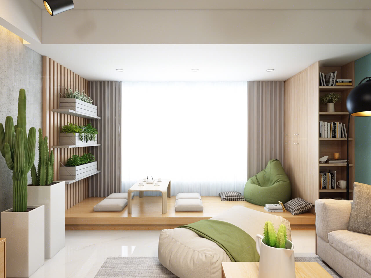 130㎡现代风格效果图,多功能房设计是亮点,清爽明亮又实用!