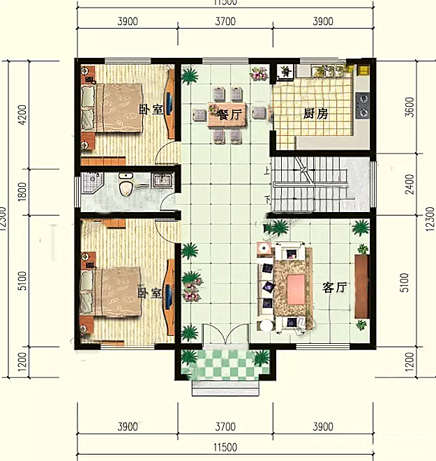 二层平面图:设有四卧室,卫生间,三阳台.