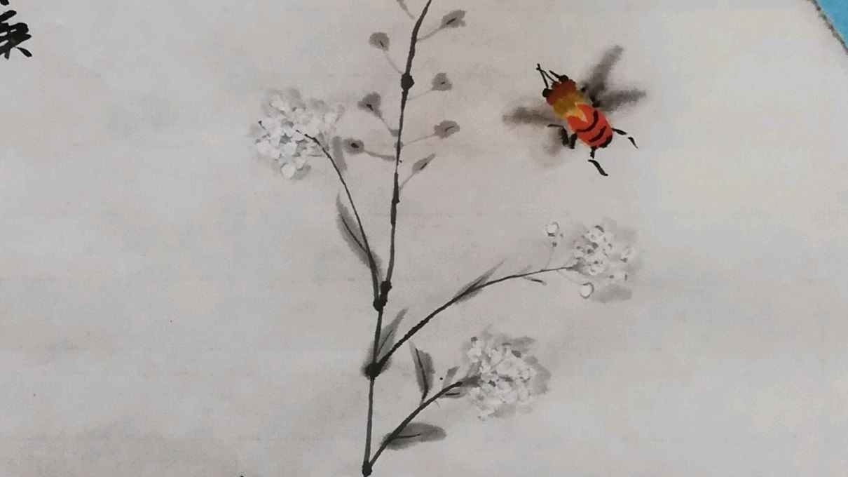 国画:你见过那么又高又大的荠菜花吗?估计小蜜蜂也是第一次见!