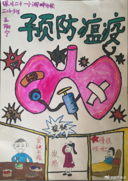 来自画笔上的祝愿,银川小学生手绘宣传画为战"疫"加油!