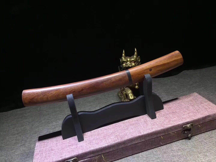 红酸枝t10烧刃小乌丸肋差匕首袖刀 缅甸红酸枝,精致打磨上蜡,手感细滑