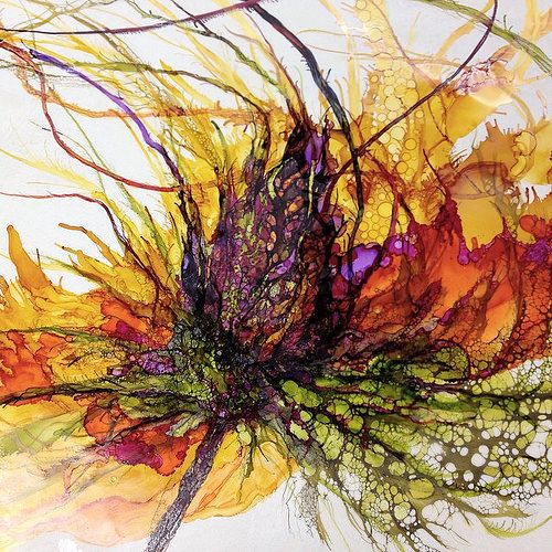 泼墨肌理效果的植物抽象画