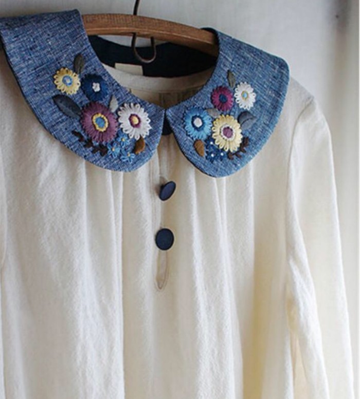 好看的刺绣领子和花边领子,附裁剪图,刺绣图样简单,适合新手