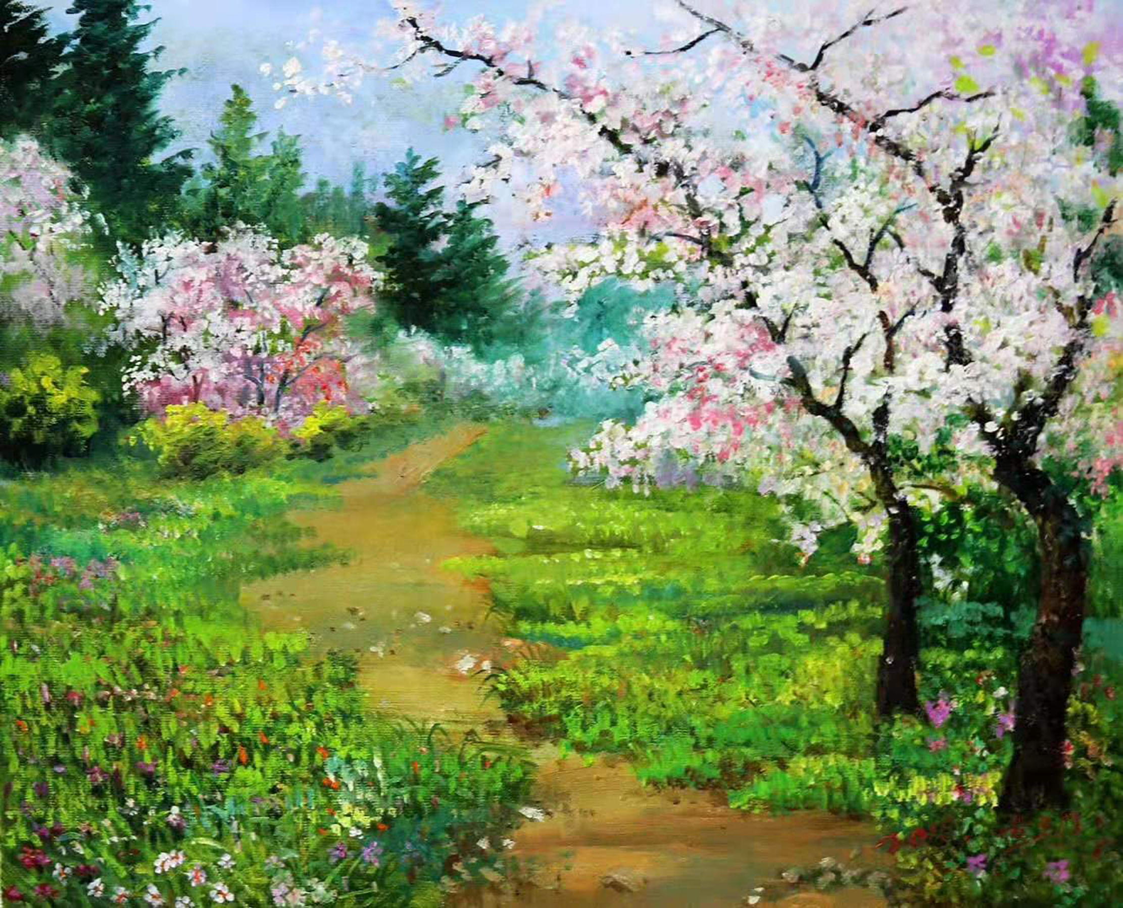 油画:千树万树梨花开. 图1-6作品来源:中朝友谊画廊.