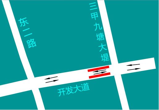 第一階段施工路段借道行駛示意圖(紅色標記為施工路段)