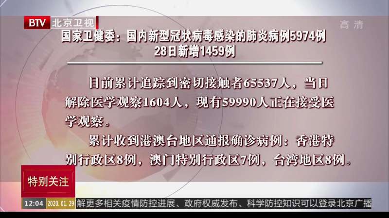 国家卫健委:截止28日24时,国内新型冠状病毒感染肺炎病例5974例