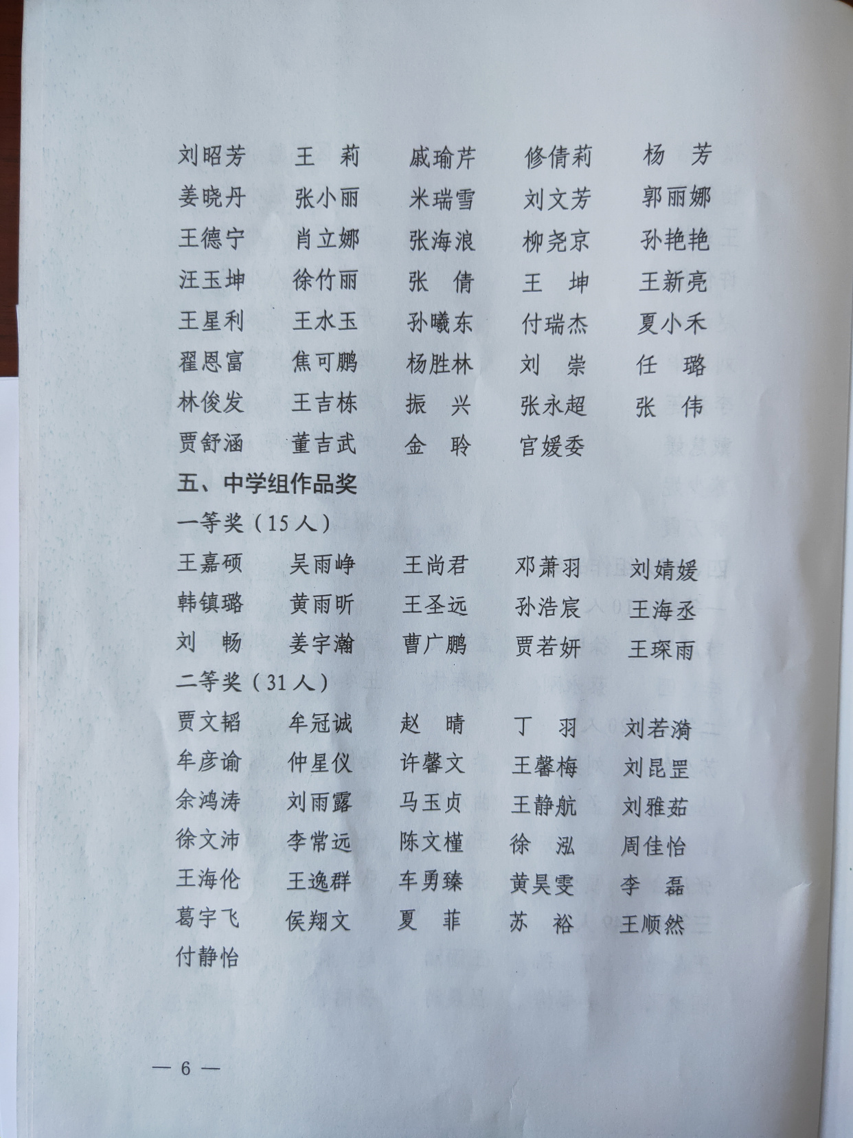 烟台市"青华杯"第三届硬笔书法大赛获奖名单