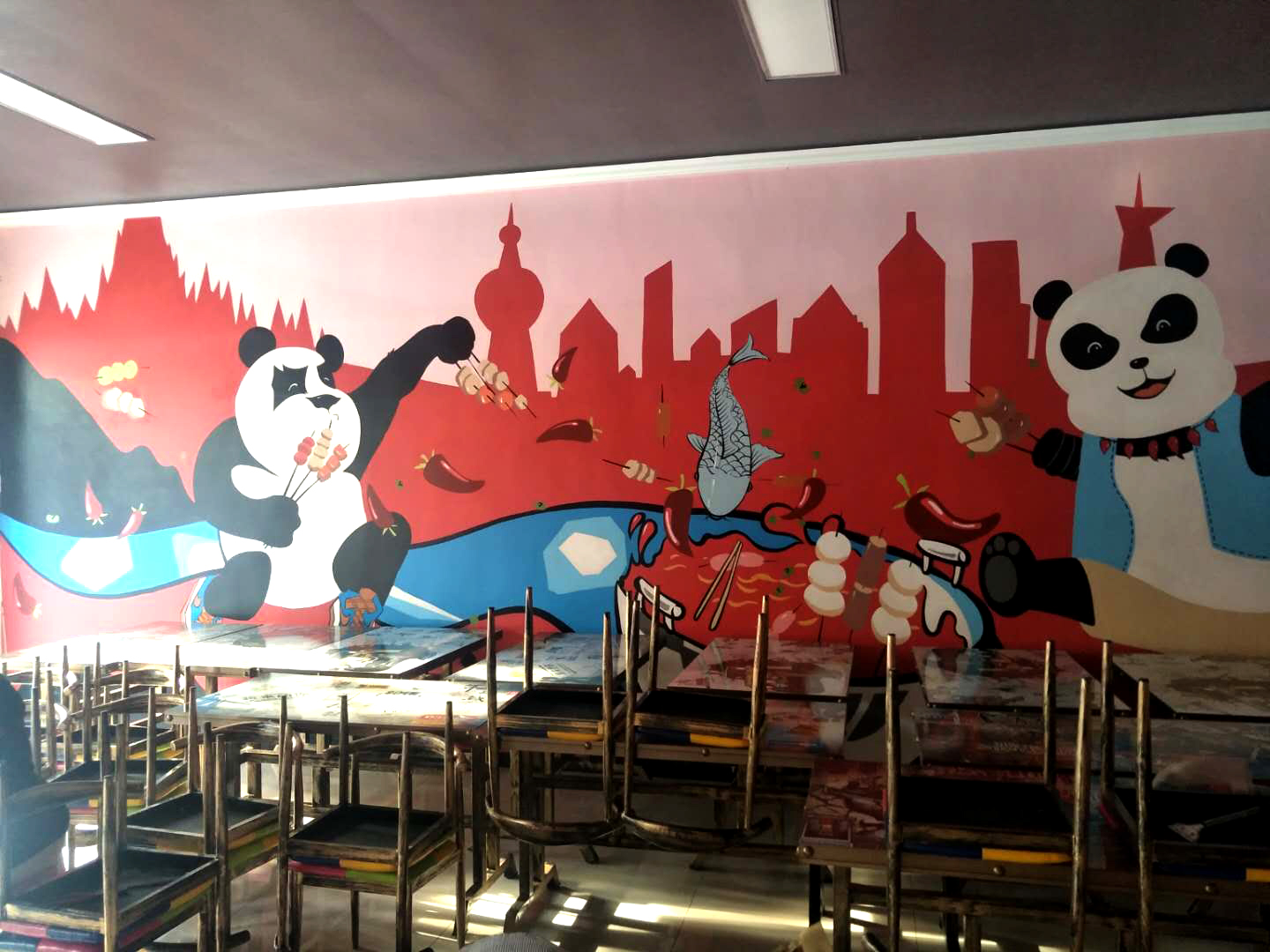 麻辣香锅串串店墙绘彩绘