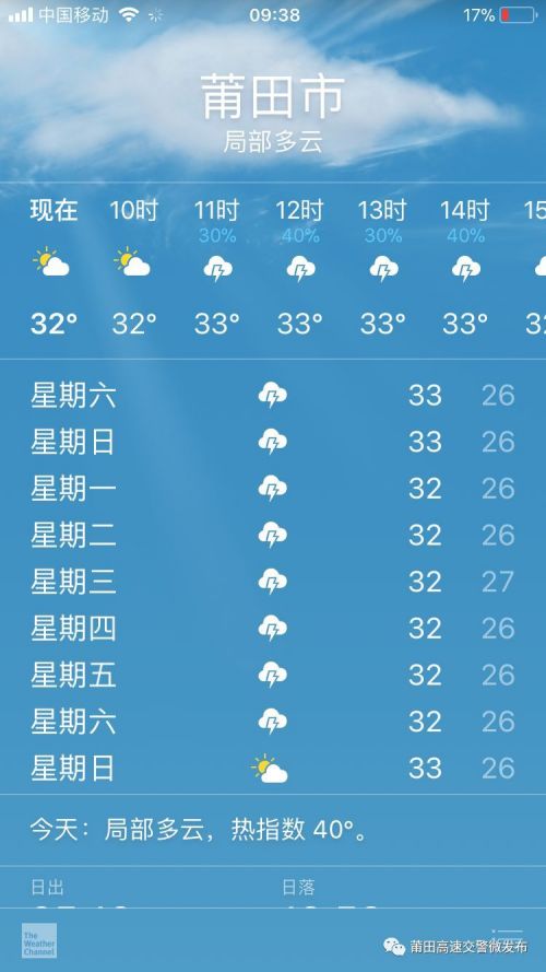 莆田天氣預報:下週將迎來高溫雷雨天氣