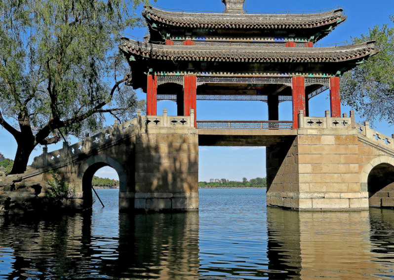 旅游风景:北京颐和园西堤风景如画,是旅游休闲拍照的