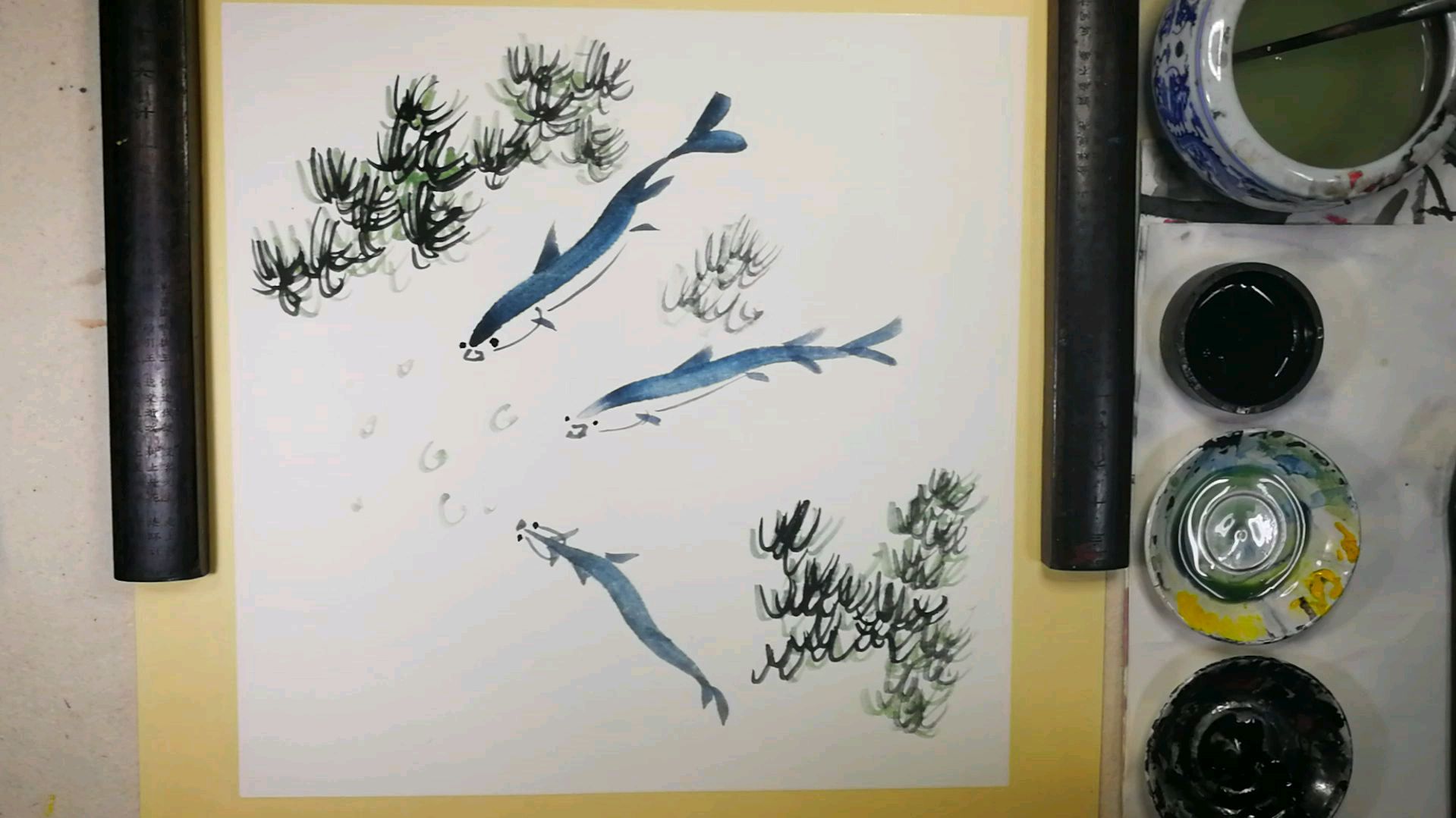 国画入门动物篇零基础教程。第十七章草鱼:小品创作画