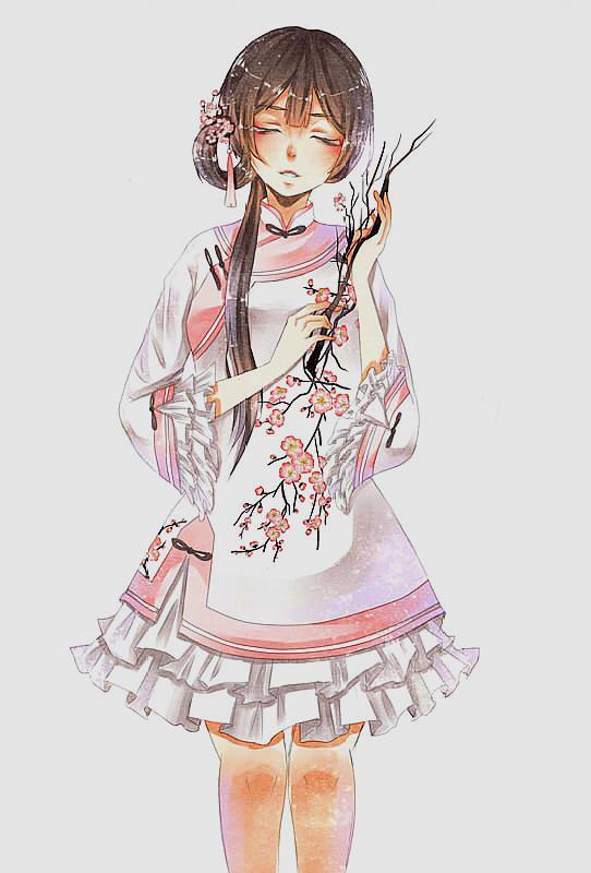 中国风可爱漫画少女:绣罗衣裳照暮春,蹙金孔雀银麒麟