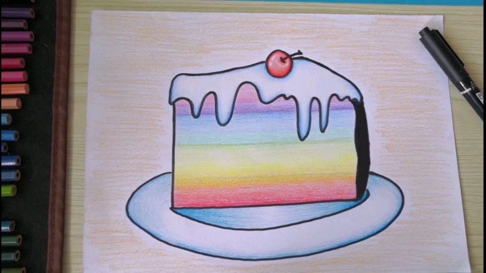 彩铅手绘画《彩虹蛋糕》