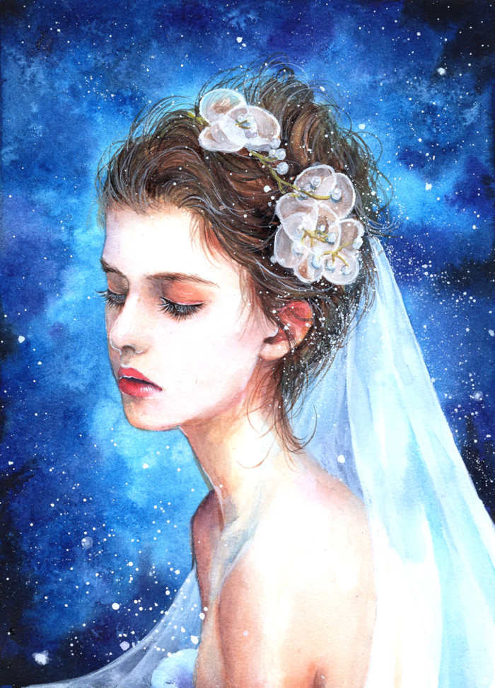 一组彩绘唯美人物插画作品"花与少女"画风清新靓丽,美呆了!