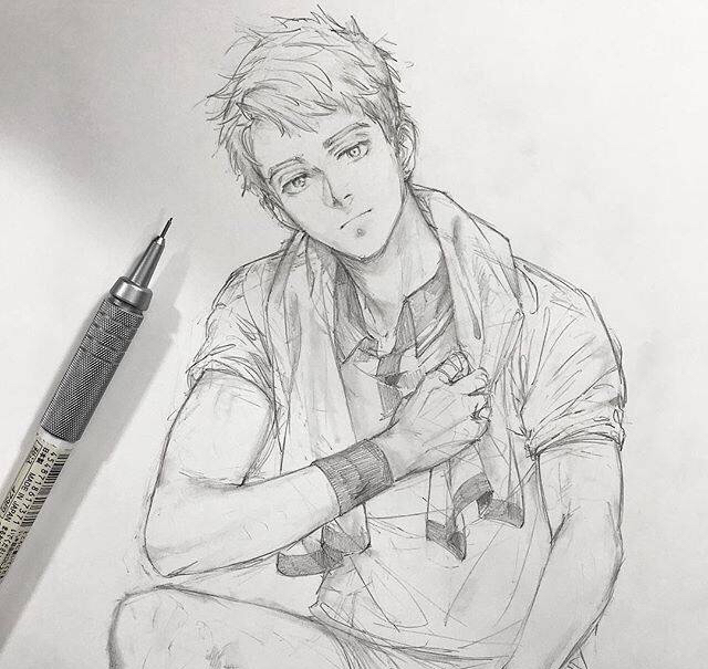 铅笔稿,帅气十足的动漫男生