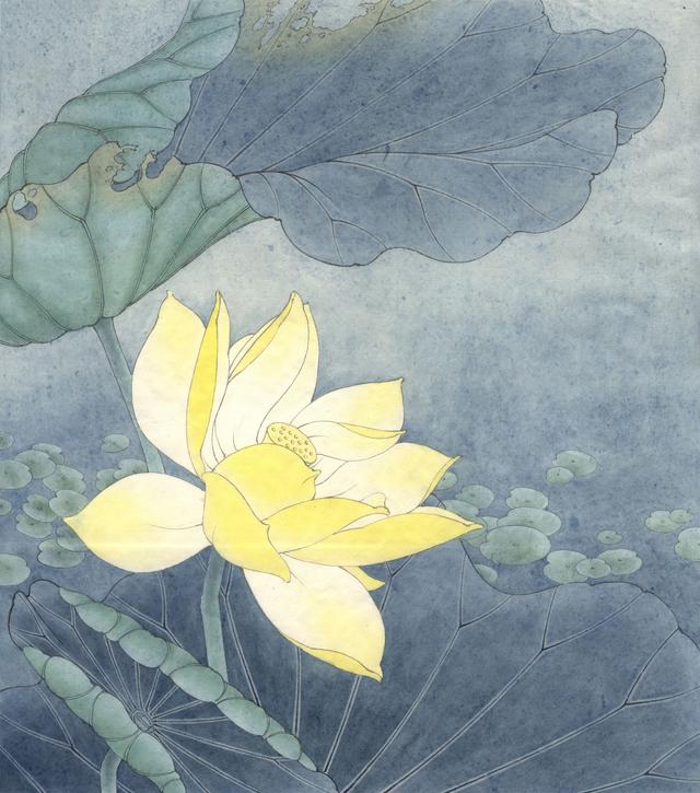 4幅工笔荷花白描染色步骤图,关注细节,注重写实!