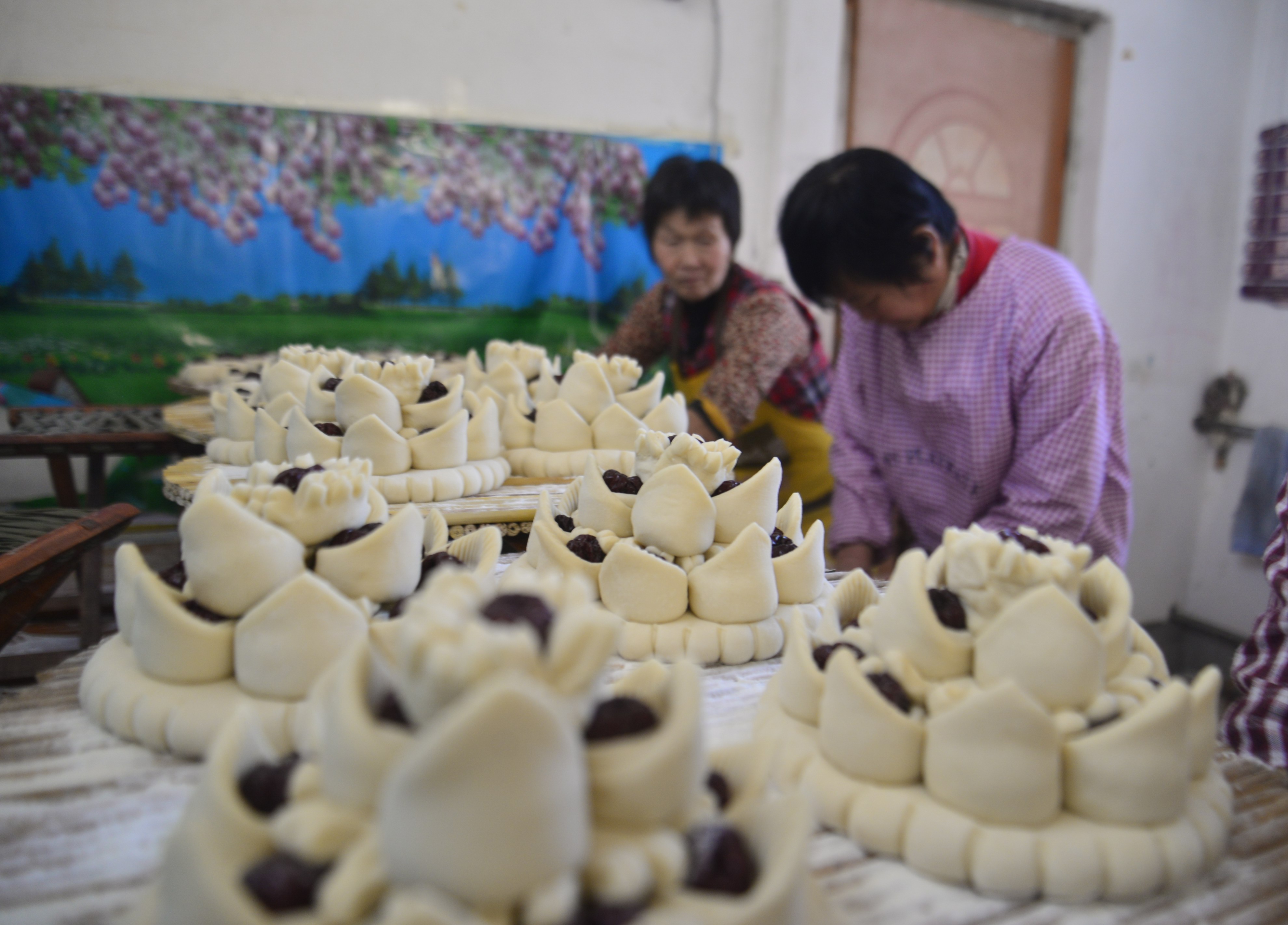 山东农村过年蒸花糕图片