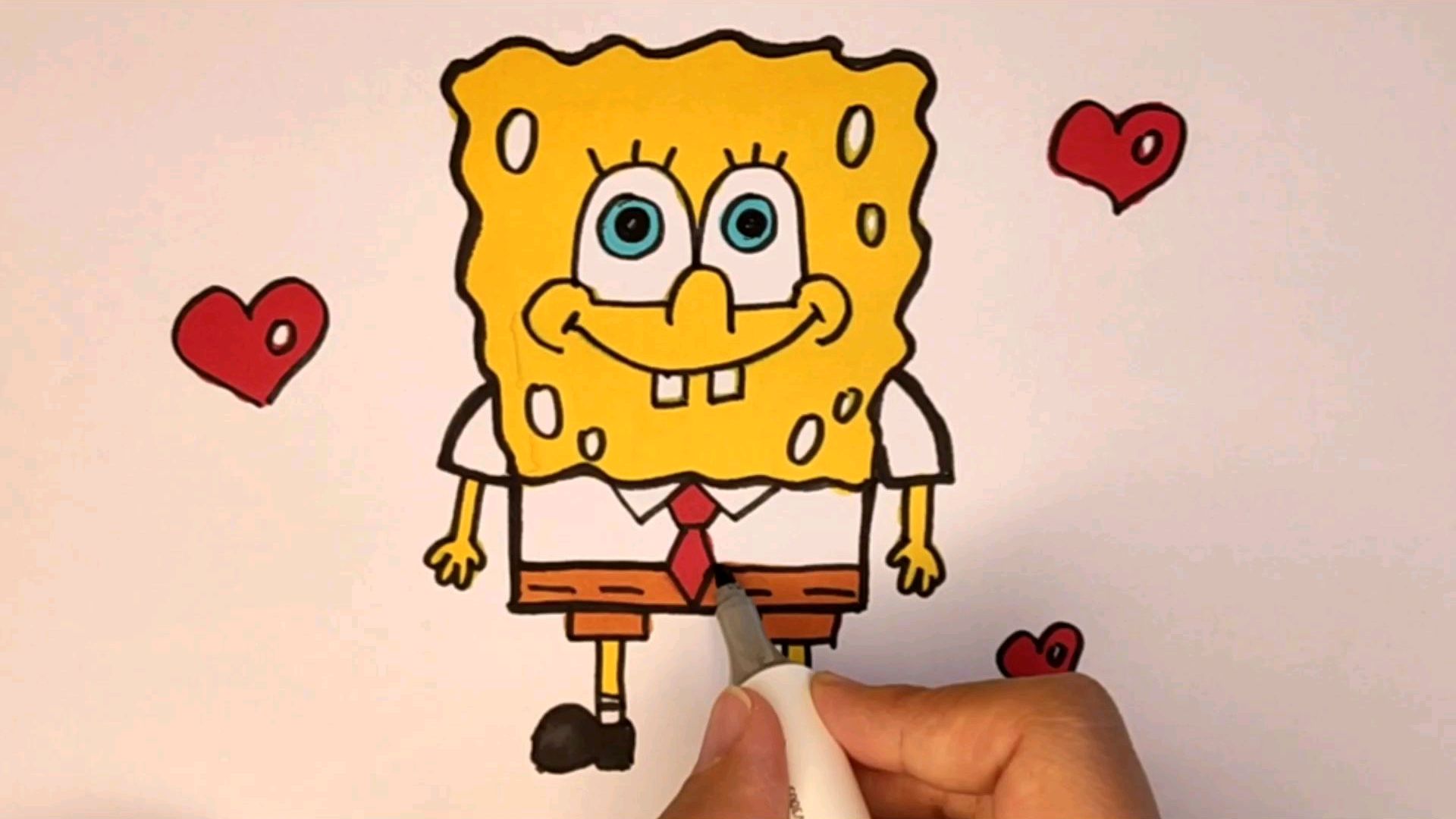 简笔画卡通画画《海绵宝宝》简单过程